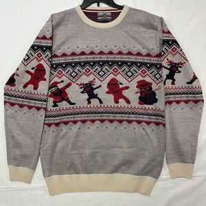 Ugly Christmas Sweater Mens 2XL Dabbing Santa and Reindeer long sweater